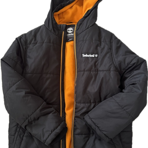 Timberland Black Hooded Jacket with Orange Lining - Picture 1 of 4